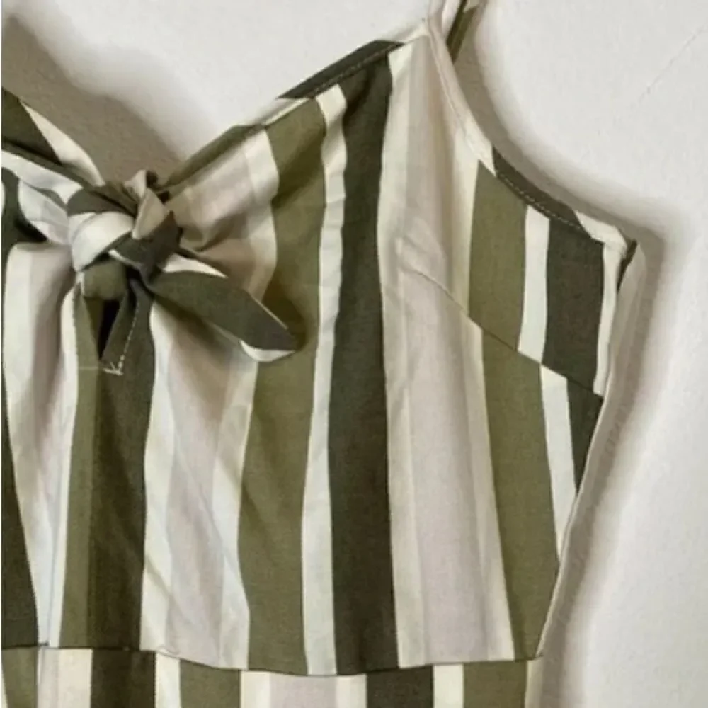 Romeo & Juliet Couture Olive Green Striped Wide Leg Jumpsuit Size Medium NWT